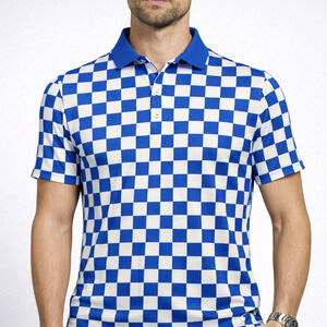 Redvanly Cedres Polo Shirt Men's L Blue Marine Check Short Sleeve Athletic Golf